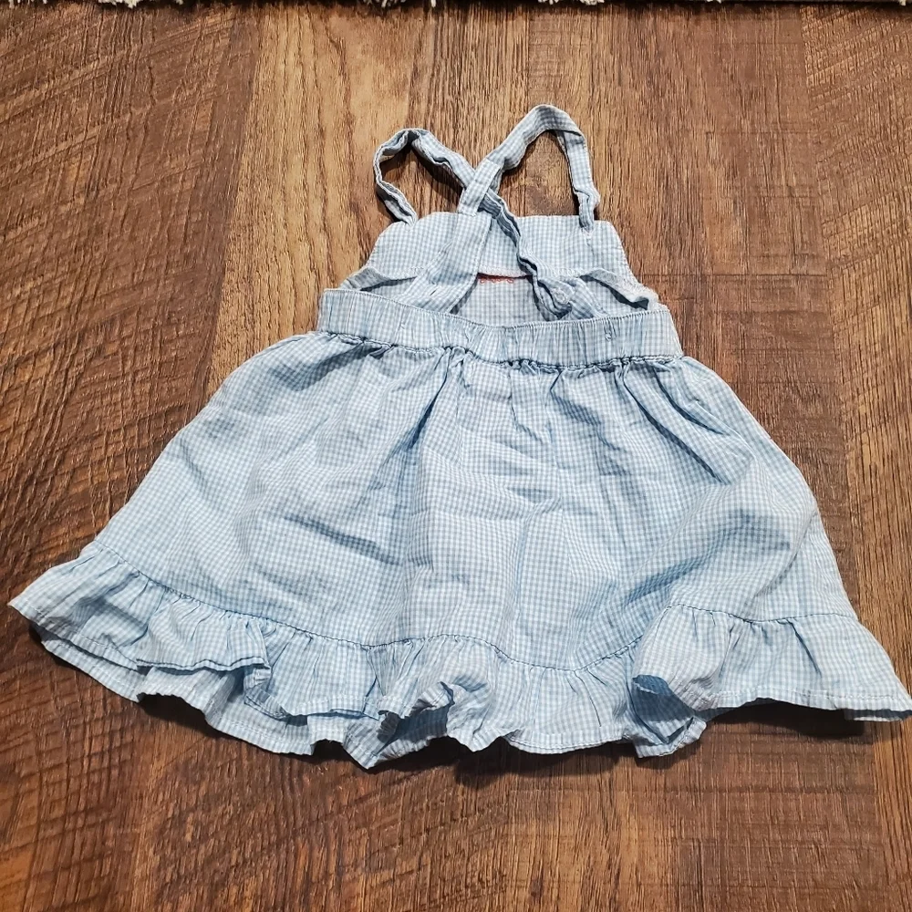 Chaps Vintage Baby Cotton Girl Casual Gingham Dress Pastel Blue White Plaid 6M